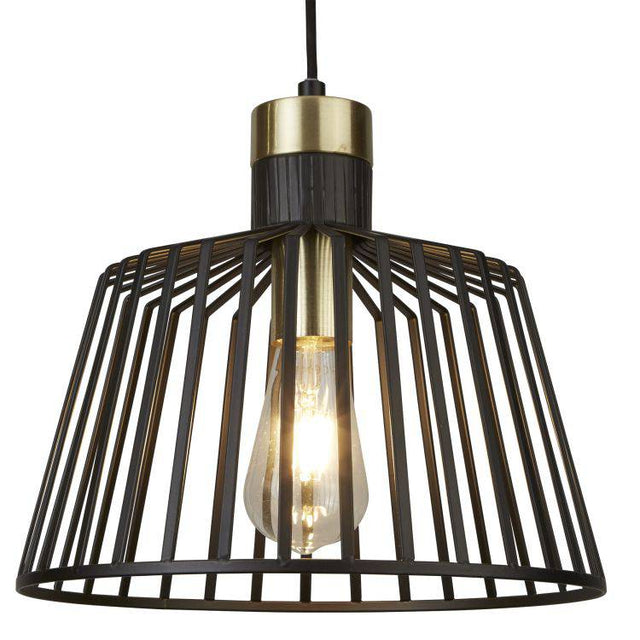 Searchlight 1 Light Cage Frame Pendant Black Gold Large - Comet Lighting