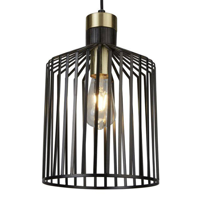 Searchlight 1 Light Cage Frame Pendant Black Gold Medium - Comet Lighting