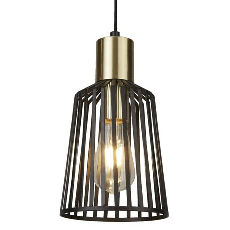 Searchlight 1 Light Cage Frame Pendant Black Gold Small - Comet Lighting