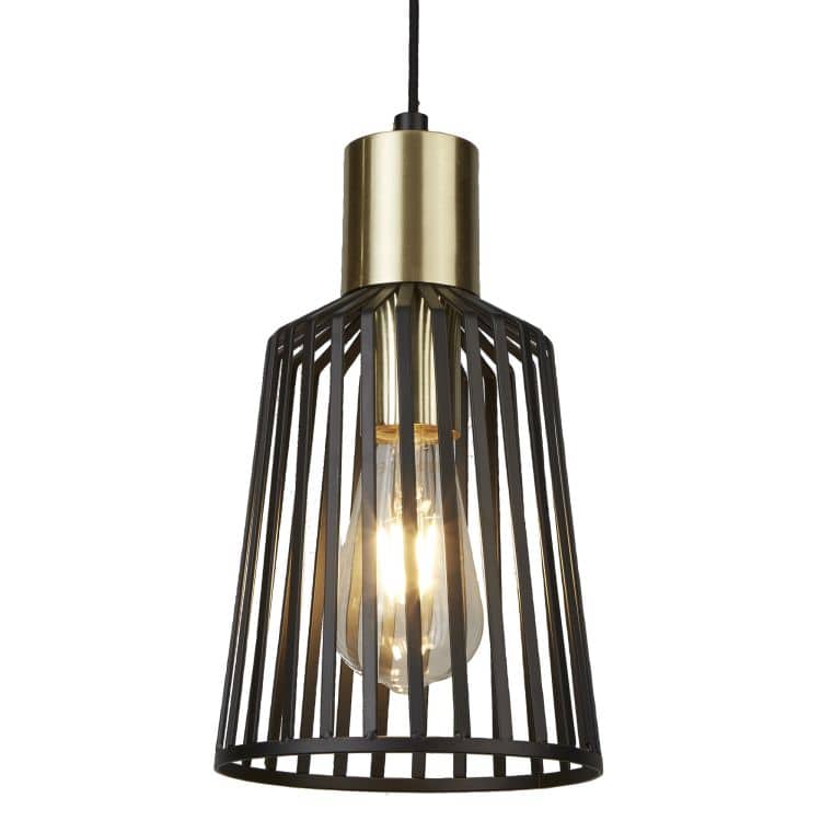 Searchlight 1 Light Cage Frame Pendant Black Gold Small - Comet Lighting