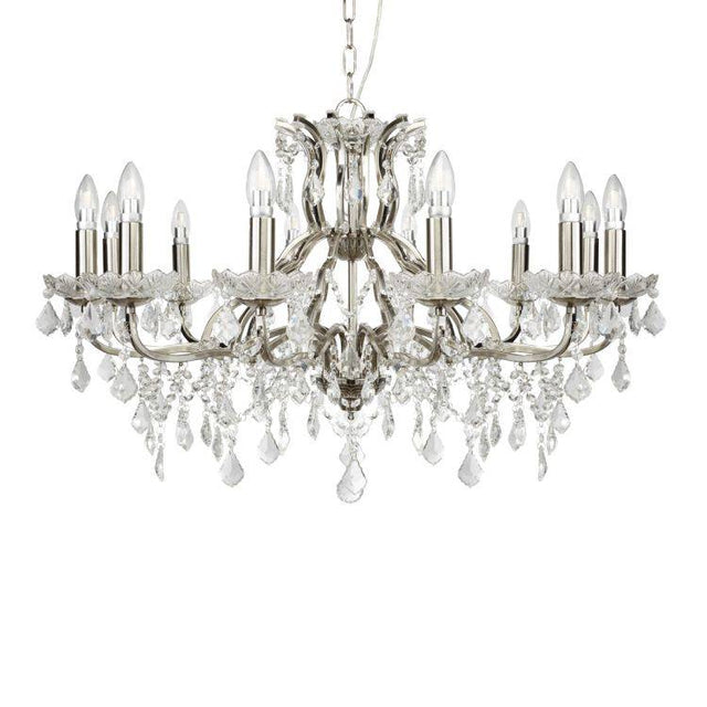 Searchlight 12 Light Chandelier Crystal Drops Silver - Comet Lighting