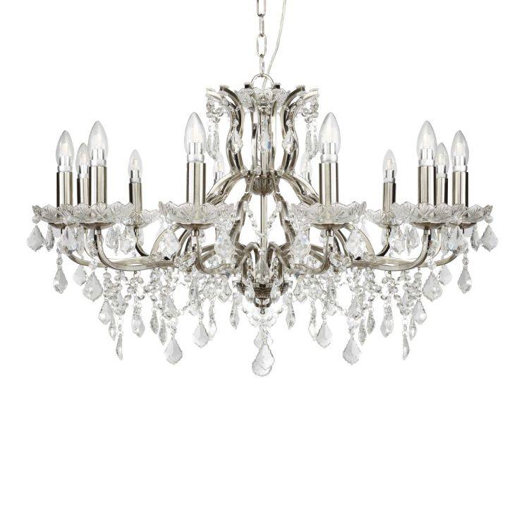 Searchlight 12 Light Chandelier Crystal Drops Silver - Comet Lighting