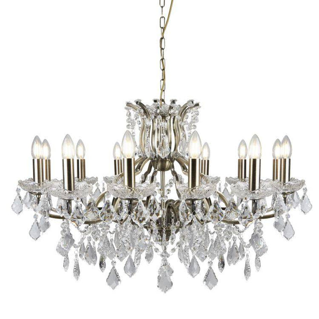 Searchlight 12 Light Chandelier Crystal Drops Trim Brass - Comet Lighting