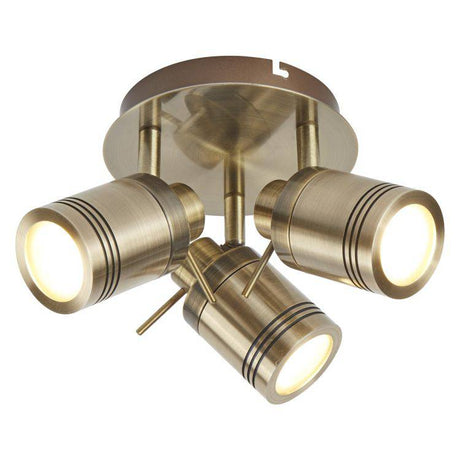 Searchlight 3 Light Bathroom Spot Plate Brass - Comet Lighting