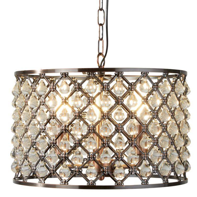 Searchlight 3 Light Drum Pendant Copper Drop Trim - Comet Lighting