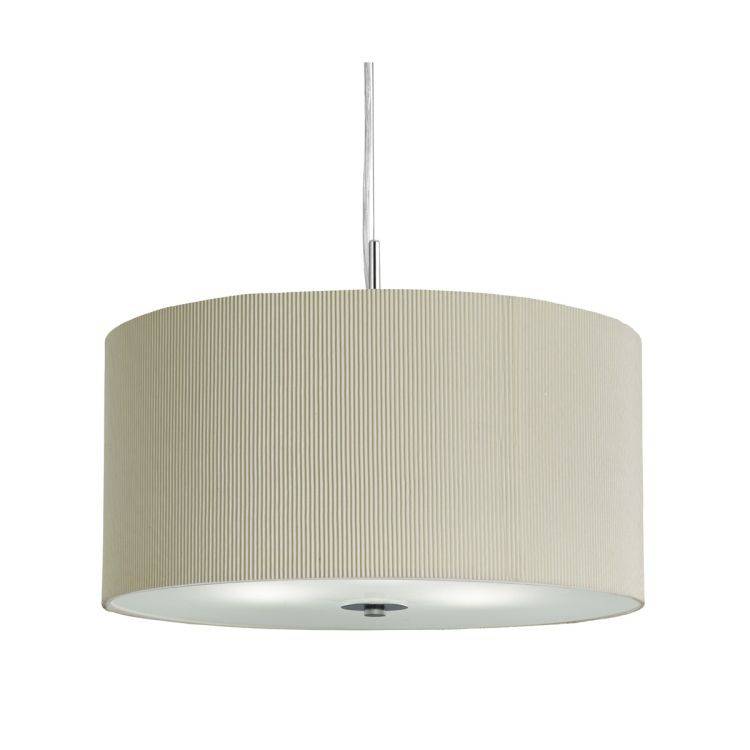 Searchlight 40cm Drum Pleat Cream 3 Light Pendant Glass Diffuser - Comet Lighting