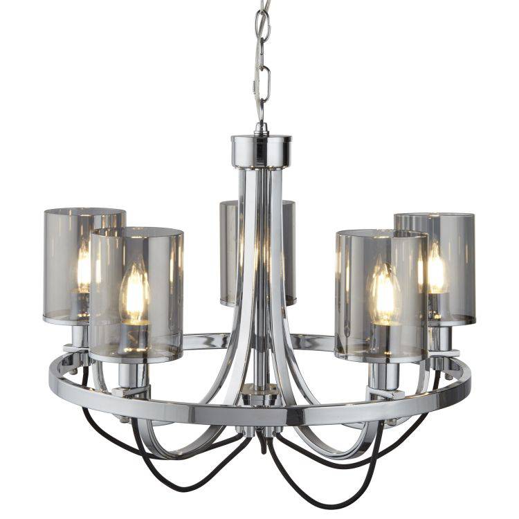 Searchlight 5 Light Ceiling Chrome Black Cable Glass Shades - Comet Lighting