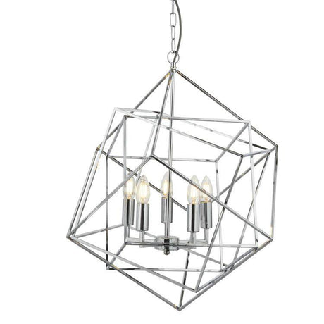 Searchlight 5 Light Pendant Geometric Cube Frame Chrome - Comet Lighting