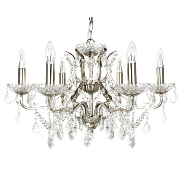 Searchlight 6 Light Chandelier Crystal DropsÂ Silver - Comet Lighting