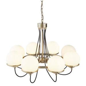 Searchlight 8 Light Ceiling Brass White Glass Shades - Comet Lighting