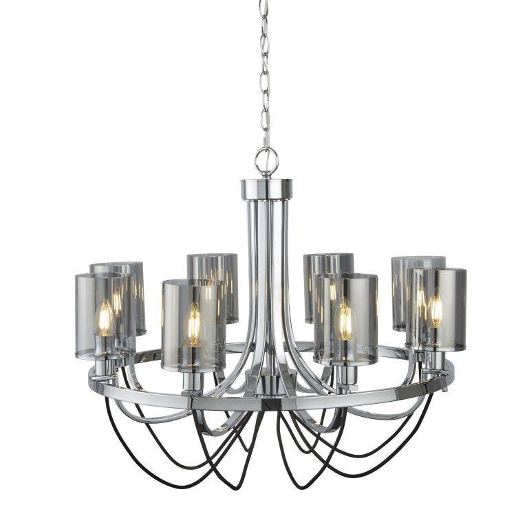 Searchlight 8 Light Ceiling Chrome Smoked Glass Shades - Comet Lighting