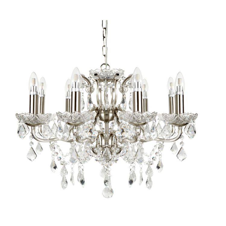 Searchlight 8 Light Chandelier Crystal Drops & Trim Silver - Comet Lighting