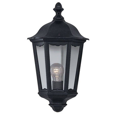 Searchlight Alex Black Half Outdoor Wall Light Glass - Comet Lighting