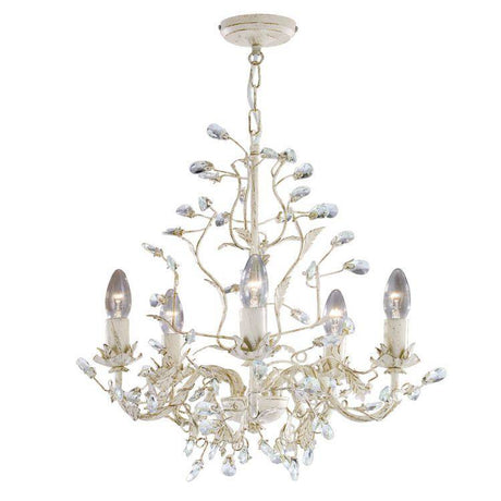 Searchlight Almandite Cream Gold 5 Light Chandelier Crystal - Comet Lighting