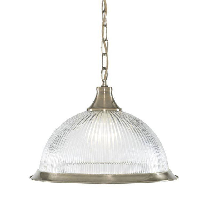 Searchlight American Diner Brass Pendant Ribbed Glass - Comet Lighting