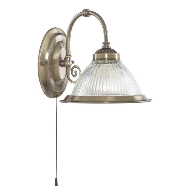 Searchlight American Diner Brass Wall Light Ribbed Glass - Comet Lighting