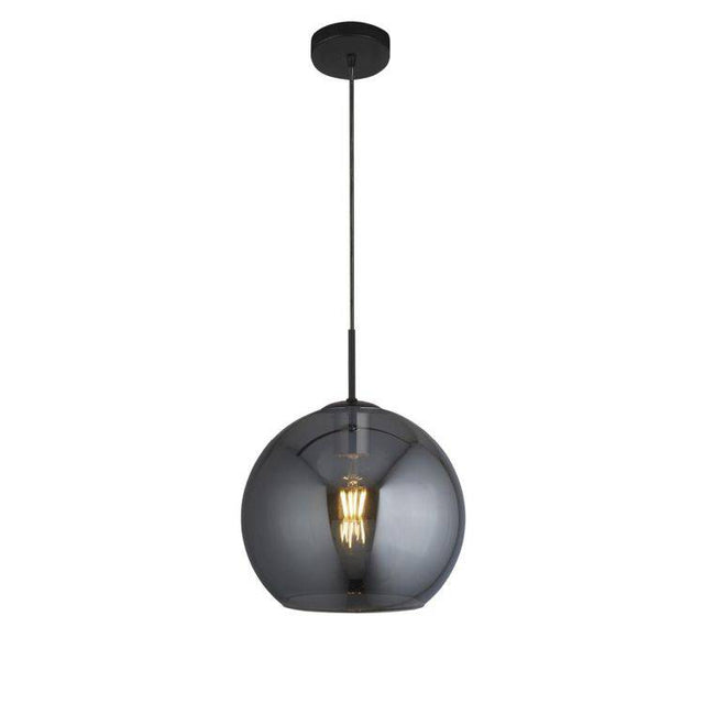 Searchlight Amsterdam Ceiling Pendant - Black Metal & Smoked Glass - Comet Lighting