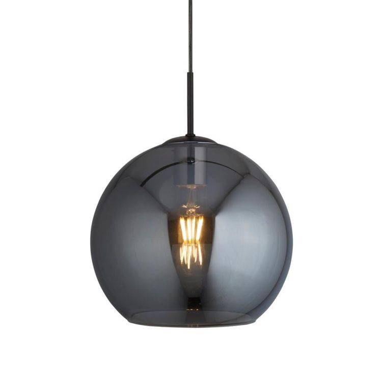 Searchlight Amsterdam Ceiling Pendant - Black Metal & Smoked Glass - Comet Lighting