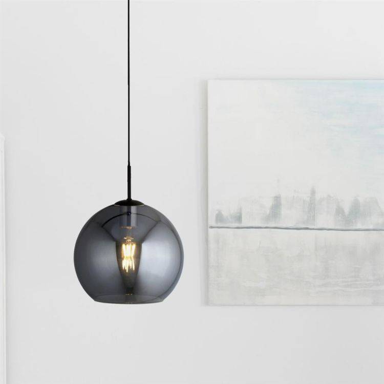 Searchlight Amsterdam Ceiling Pendant - Black Metal & Smoked Glass - Comet Lighting