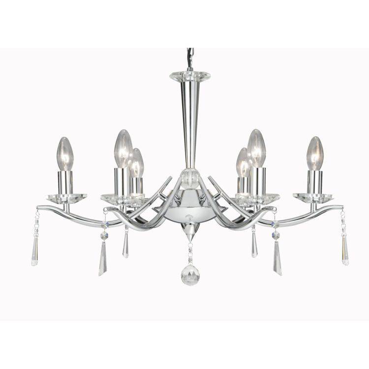 Searchlight Arabella Chrome 6 Light Chandelier Crystal Drops - Comet Lighting