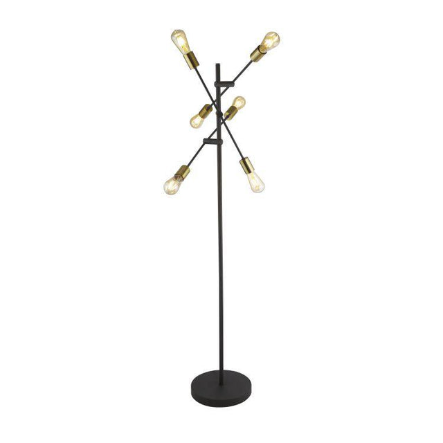 Searchlight Armstrong 6Lt Floor Lamp Black And Satin Brass - Comet Lighting