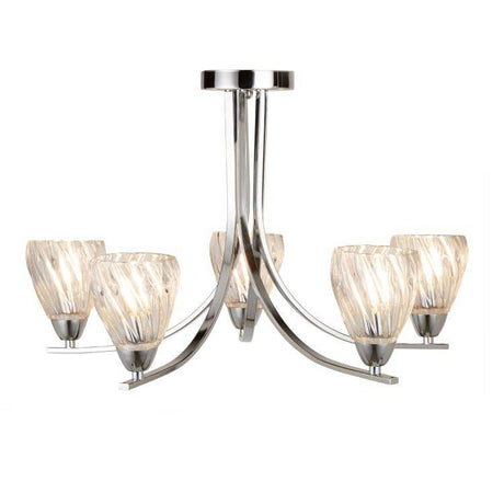 Searchlight Ascona II 5 Light Ceiling Chrome Twisted Glass Shade Frame - Comet Lighting