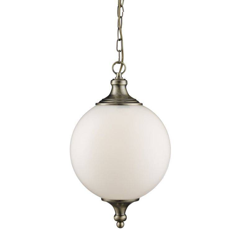 Searchlight Atom Brass Pendant Light Glass Ball Shade - Comet Lighting