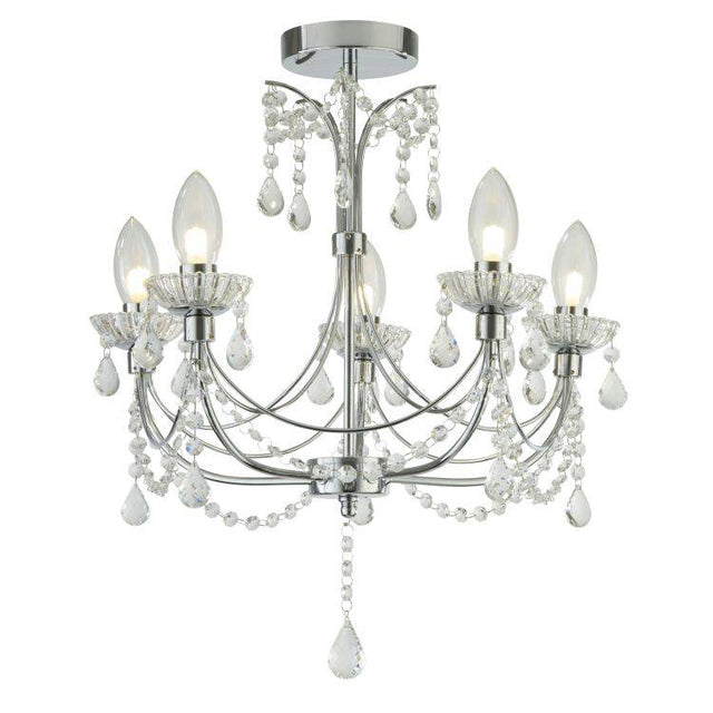 Searchlight Autumn 5Lt Bathroom Chandalier| Chrome With Crystal Glass - Comet Lighting