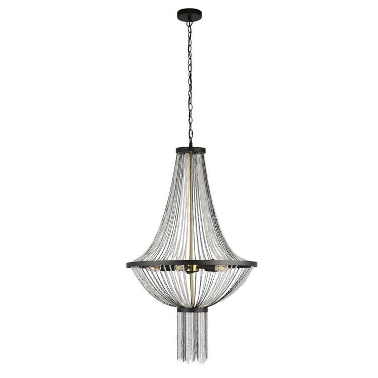 Searchlight Baguette 5Lt Ceiling Pendant - Black Metal & Satin Brass - Comet Lighting