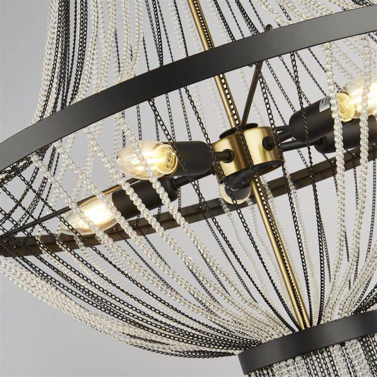 Searchlight Baguette 5Lt Ceiling Pendant - Black Metal & Satin Brass - Comet Lighting