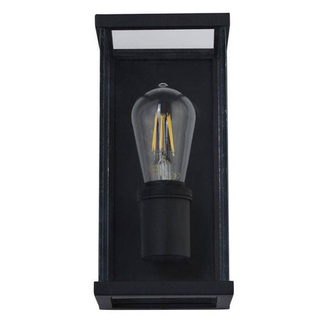 Searchlight Bakerloo Outdoor Wall Light - Dark Black Metal & Clear Glass - Comet Lighting