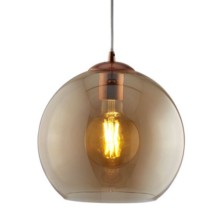 Searchlight Balls 1 Light Round Pendant Amber Glass Brass - Comet Lighting