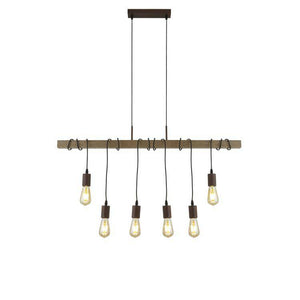 Searchlight Barn 6Lt Pendant With Wood| Brown/Black - Comet Lighting