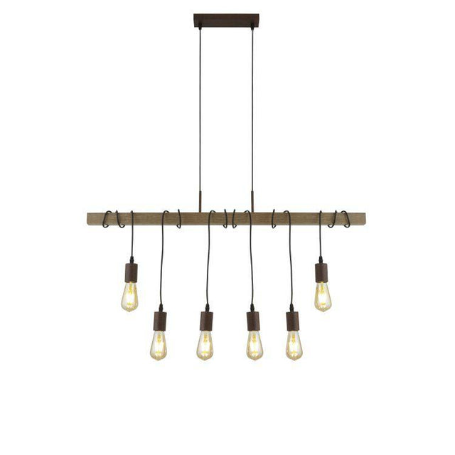 Searchlight Barn 6Lt Pendant With Wood| Brown/Black - Comet Lighting