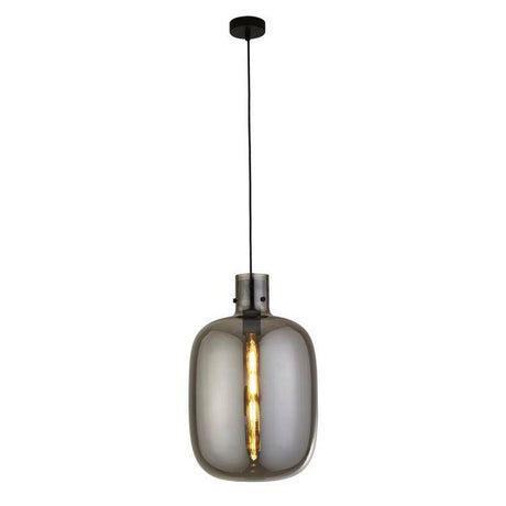 Searchlight Barrel Ceiling Pendant - Black Metal & Smoked Glass - Comet Lighting