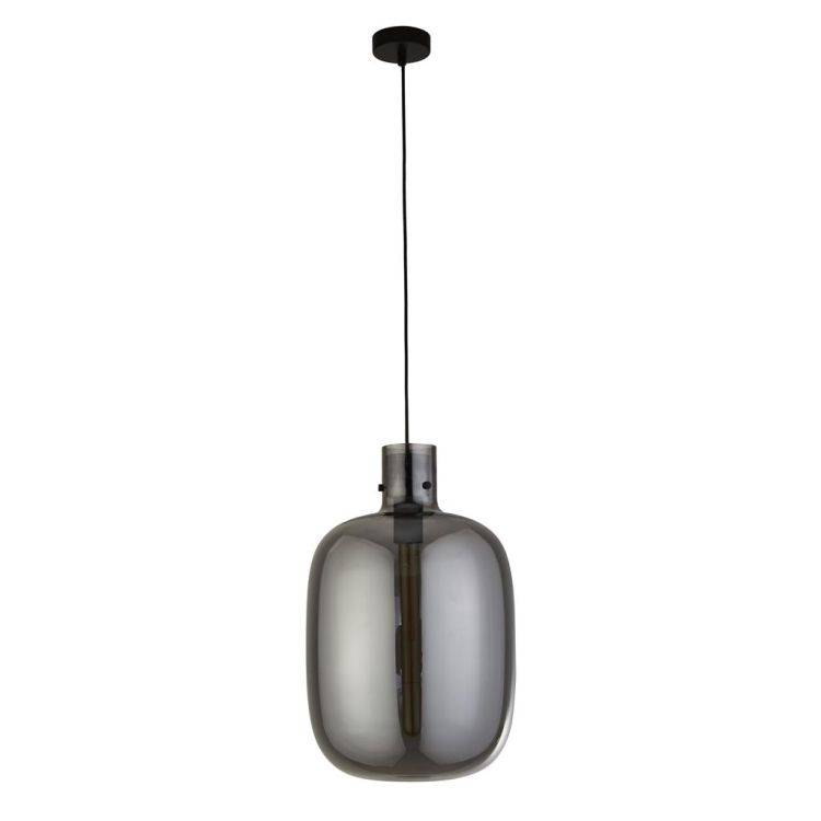 Searchlight Barrel Ceiling Pendant - Black Metal & Smoked Glass - Comet Lighting