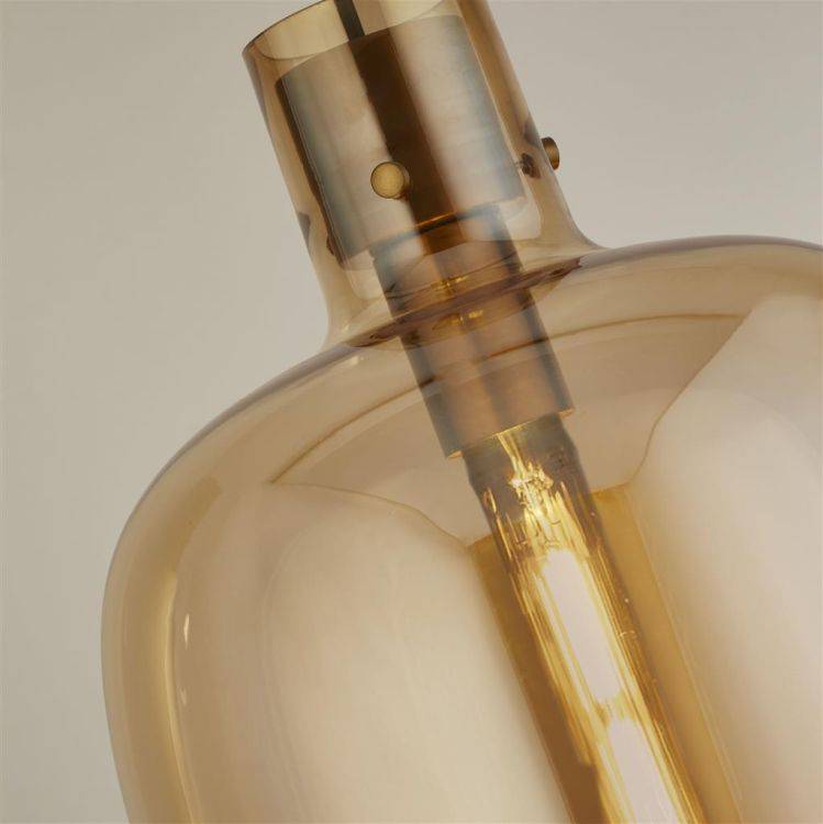 Searchlight Barrel Ceiling Pendant - Satin Brass & Amber Glass - Comet Lighting