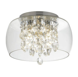 Searchlight Bathroom Clear Glass Shade 3Lt Flush| Crystal Drops - Comet Lighting