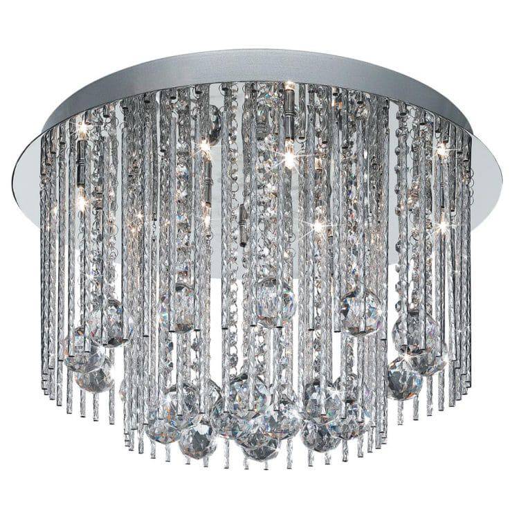 Searchlight Beatrix 8Lt Blue LED Ceiling Flush - Chrome & Crystal - Comet Lighting