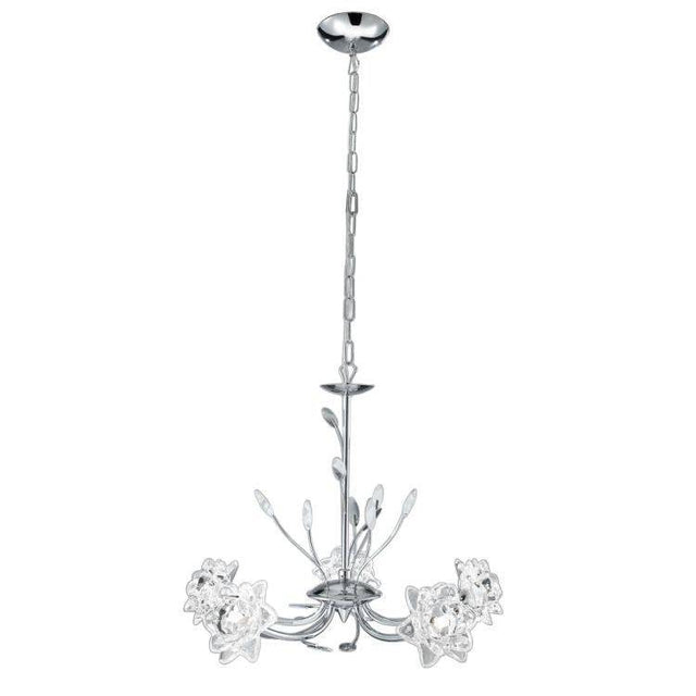 Searchlight Bellis Chrome 5 Light Flower Glass - Comet Lighting