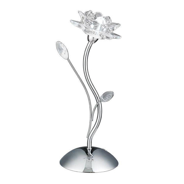 Searchlight Bellis Chrome Table Lamp Floral Glass - Comet Lighting