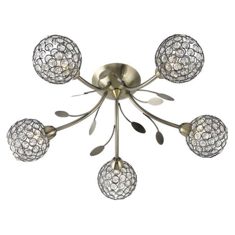 Searchlight Bellis II Brass Flush 5 Light Fitting Glass Shades - Comet Lighting