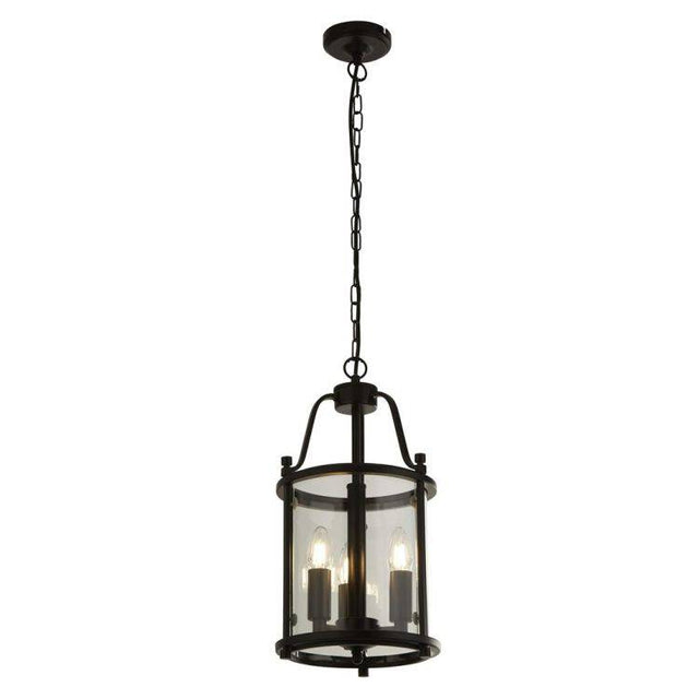 Searchlight Bevelled Lantern 3Lt Ceiling Pendant - Black & Glass - Comet Lighting