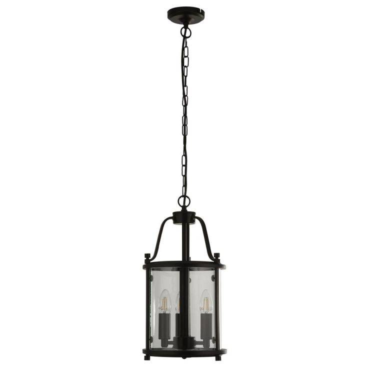 Searchlight Bevelled Lantern 3Lt Ceiling Pendant - Black & Glass - Comet Lighting