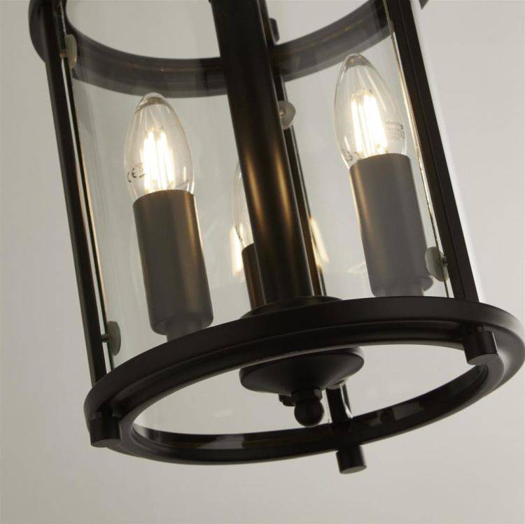 Searchlight Bevelled Lantern 3Lt Ceiling Pendant - Black & Glass - Comet Lighting