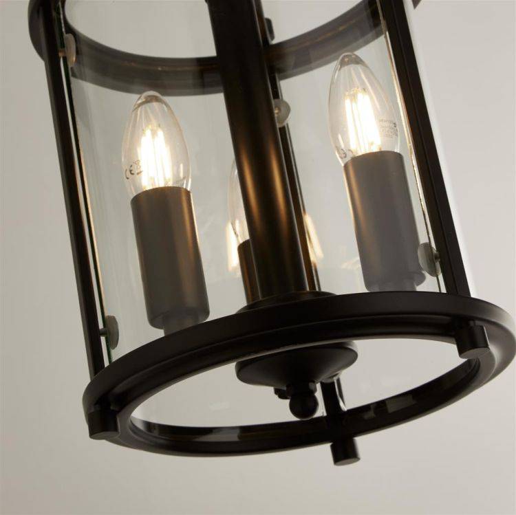 Searchlight Bevelled Lantern 3Lt Ceiling Pendant - Black & Glass - Comet Lighting