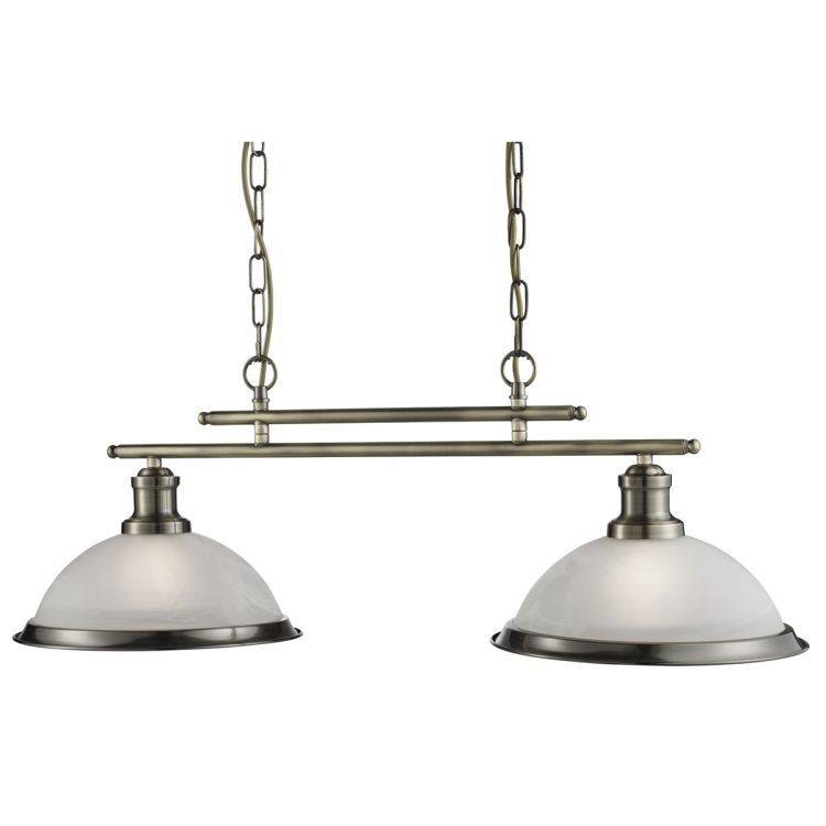 Searchlight Bistro Brass 2 Light Ceiling Bar Pendant Glass Shades - Comet Lighting