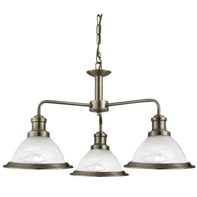 Searchlight Bistro Brass 3 Light Ceiling Fitting Acid Glass Shades - Comet Lighting