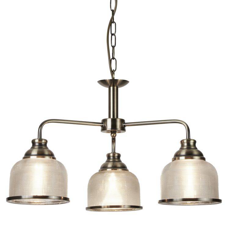 Searchlight Bistro II 3 Light Ceiling Brass Glass - Comet Lighting