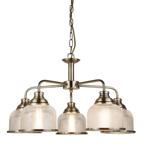 Searchlight Bistro II 5 Light Ceiling Brass Halophane Glass - Comet Lighting